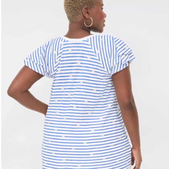 LANE BRYANT UEC Womens Size 14/16 Blue White Striped Gold Star Flutter Tee - Picture 2 of 12